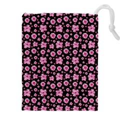 Pink And Black Floral Collage Print Drawstring Pouch (5xl)