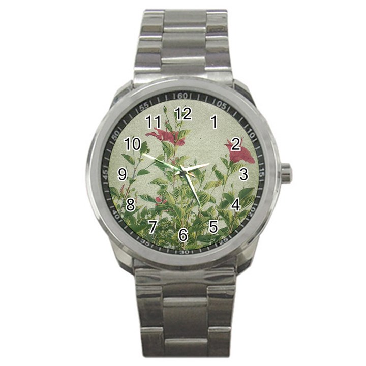 Botanical Vintage Style Motif Artwork 2 Sport Metal Watch