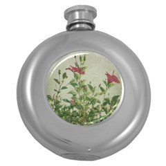 Botanical Vintage Style Motif Artwork 2 Round Hip Flask (5 Oz) by dflcprintsclothing