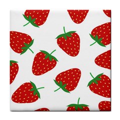 Seamless Pattern Fresh Strawberry Tile Coaster by Wegoenart