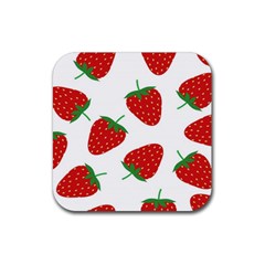 Seamless Pattern Fresh Strawberry Rubber Coaster (square)  by Wegoenart