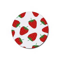 Seamless Pattern Fresh Strawberry Rubber Coaster (round)  by Wegoenart