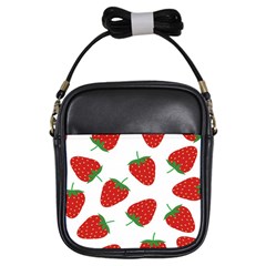 Seamless Pattern Fresh Strawberry Girls Sling Bag by Wegoenart