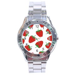 Seamless Pattern Fresh Strawberry Stainless Steel Analogue Watch by Wegoenart