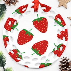 Seamless Pattern Fresh Strawberry Round Filigree Ornament (two Sides) by Wegoenart