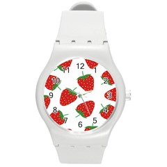 Seamless Pattern Fresh Strawberry Round Plastic Sport Watch (m) by Wegoenart