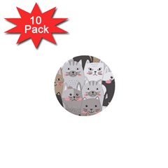 Cute Cats Seamless Pattern 1  Mini Buttons (10 Pack)  by Wegoenart