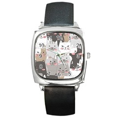 Cute Cats Seamless Pattern Square Metal Watch by Wegoenart