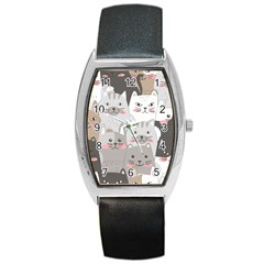 Cute Cats Seamless Pattern Barrel Style Metal Watch by Wegoenart