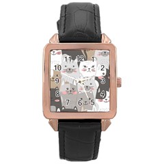 Cute Cats Seamless Pattern Rose Gold Leather Watch  by Wegoenart