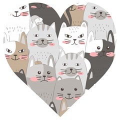 Cute Cats Seamless Pattern Wooden Puzzle Heart by Wegoenart