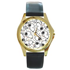 Dog Pattern Round Gold Metal Watch by Wegoenart