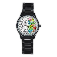 Brain Mind Psychology Idea Drawing Stainless Steel Round Watch by Wegoenart