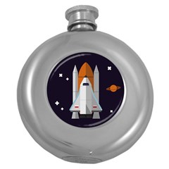 Rocket Space Universe Spaceship Round Hip Flask (5 Oz) by Wegoenart