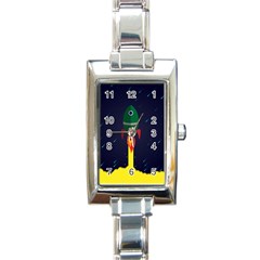 Rocket Halftone Astrology Astronaut Rectangle Italian Charm Watch by Wegoenart