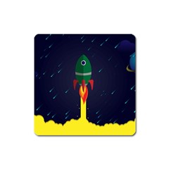 Rocket Halftone Astrology Astronaut Square Magnet by Wegoenart