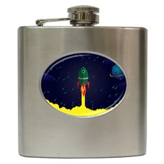 Rocket Halftone Astrology Astronaut Hip Flask (6 Oz) by Wegoenart