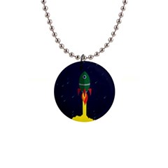 Rocket Halftone Astrology Astronaut 1  Button Necklace by Wegoenart