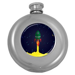 Rocket Halftone Astrology Astronaut Round Hip Flask (5 Oz) by Wegoenart