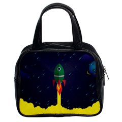 Rocket Halftone Astrology Astronaut Classic Handbag (two Sides) by Wegoenart