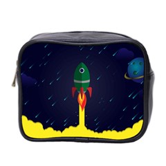 Rocket Halftone Astrology Astronaut Mini Toiletries Bag (two Sides) by Wegoenart