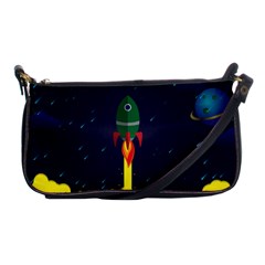 Rocket Halftone Astrology Astronaut Shoulder Clutch Bag by Wegoenart