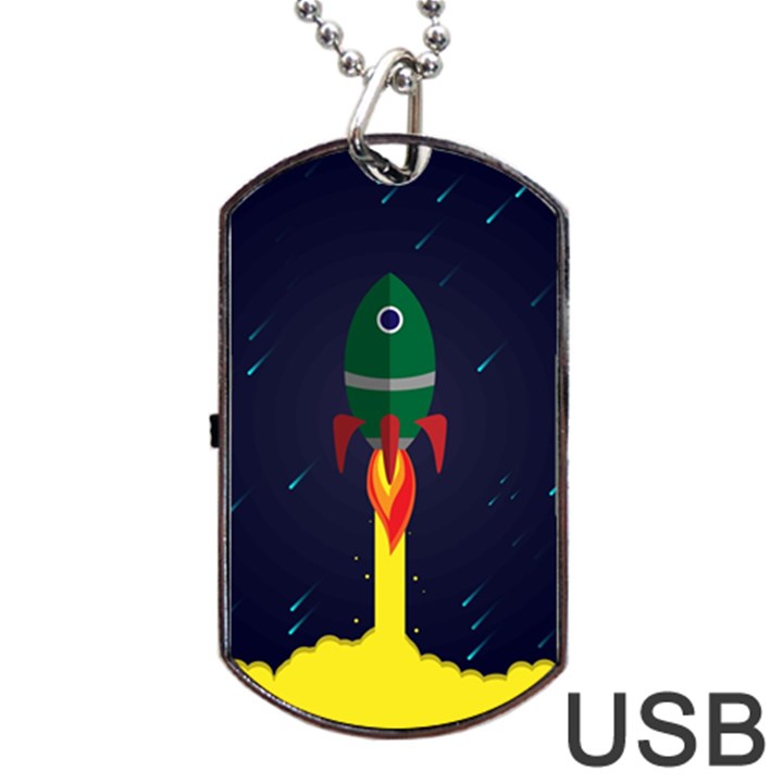 Rocket Halftone Astrology Astronaut Dog Tag USB Flash (One Side)