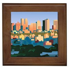 City Buildings Urban Dawn Framed Tile by Wegoenart