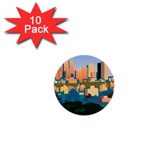 City Buildings Urban Dawn 1  Mini Buttons (10 Pack)  by Wegoenart