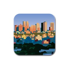 City Buildings Urban Dawn Rubber Square Coaster (4 Pack)  by Wegoenart