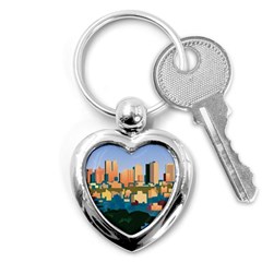 City Buildings Urban Dawn Key Chain (heart) by Wegoenart