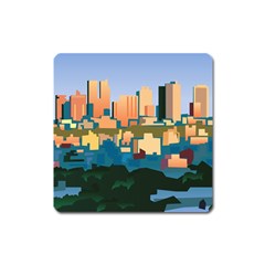 City Buildings Urban Dawn Square Magnet by Wegoenart