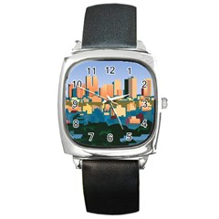 City Buildings Urban Dawn Square Metal Watch by Wegoenart