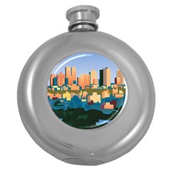 City Buildings Urban Dawn Round Hip Flask (5 Oz) by Wegoenart