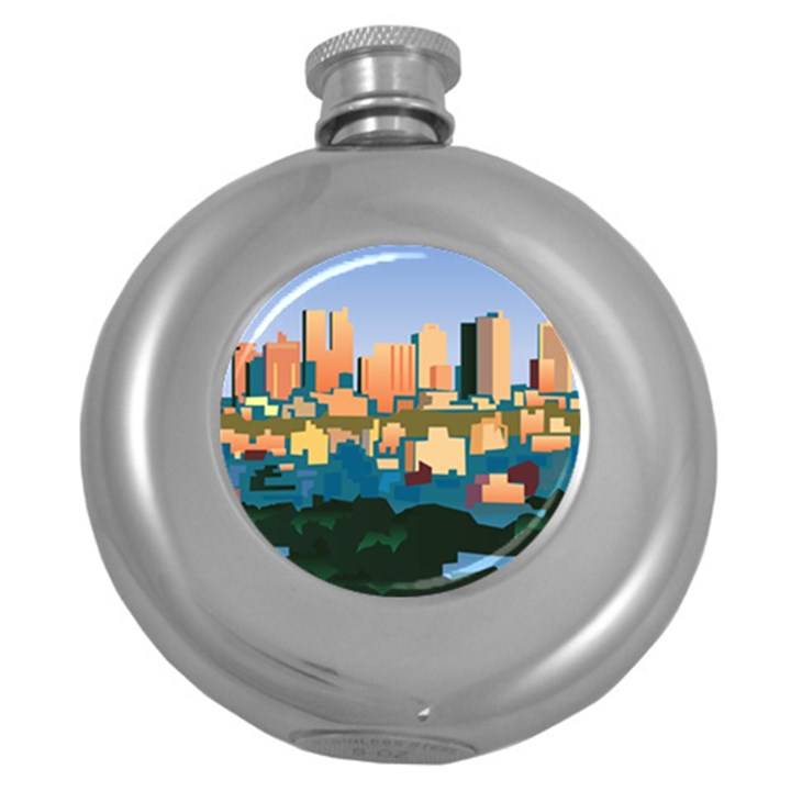 City Buildings Urban Dawn Round Hip Flask (5 oz)