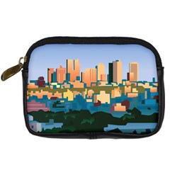 City Buildings Urban Dawn Digital Camera Leather Case by Wegoenart