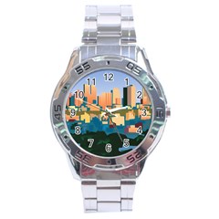 City Buildings Urban Dawn Stainless Steel Analogue Watch by Wegoenart