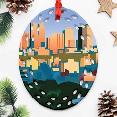 City Buildings Urban Dawn Oval Filigree Ornament (two Sides) by Wegoenart