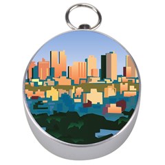 City Buildings Urban Dawn Silver Compasses by Wegoenart