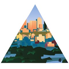 City Buildings Urban Dawn Wooden Puzzle Triangle by Wegoenart