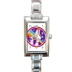 Pink Rainbow Rocket Rectangle Italian Charm Watch by Wegoenart