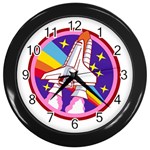 Pink Rainbow Rocket Wall Clock (Black) Front