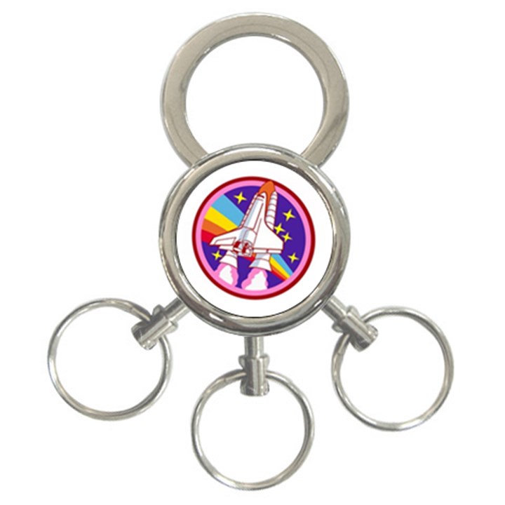 Pink Rainbow Rocket 3-Ring Key Chain