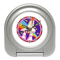 Pink Rainbow Rocket Travel Alarm Clock by Wegoenart