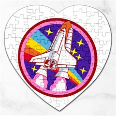 Pink Rainbow Rocket Jigsaw Puzzle (heart) by Wegoenart