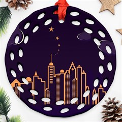 Skyscraper Town Urban Towers Round Filigree Ornament (two Sides) by Wegoenart