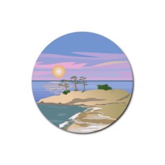 Vacation Island Sunset Sunrise Rubber Coaster (round)  by Wegoenart