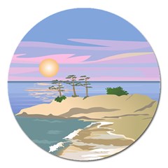 Vacation Island Sunset Sunrise Magnet 5  (round) by Wegoenart