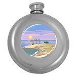 Vacation Island Sunset Sunrise Round Hip Flask (5 oz) Front