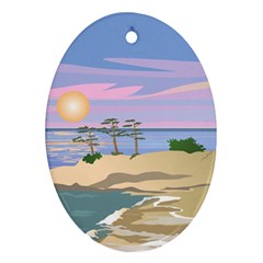 Vacation Island Sunset Sunrise Oval Ornament (two Sides)